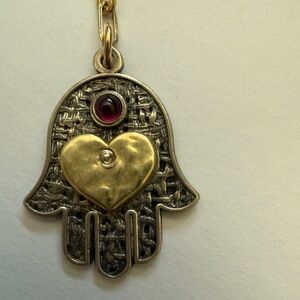 Gold and Silver Hamsa Pendant with Heart Detail
